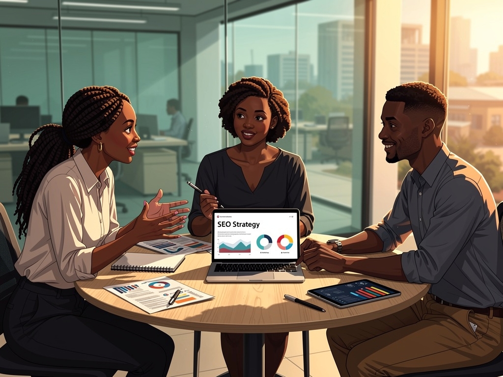 BaobabTech team in a focused strategy meeting around a table