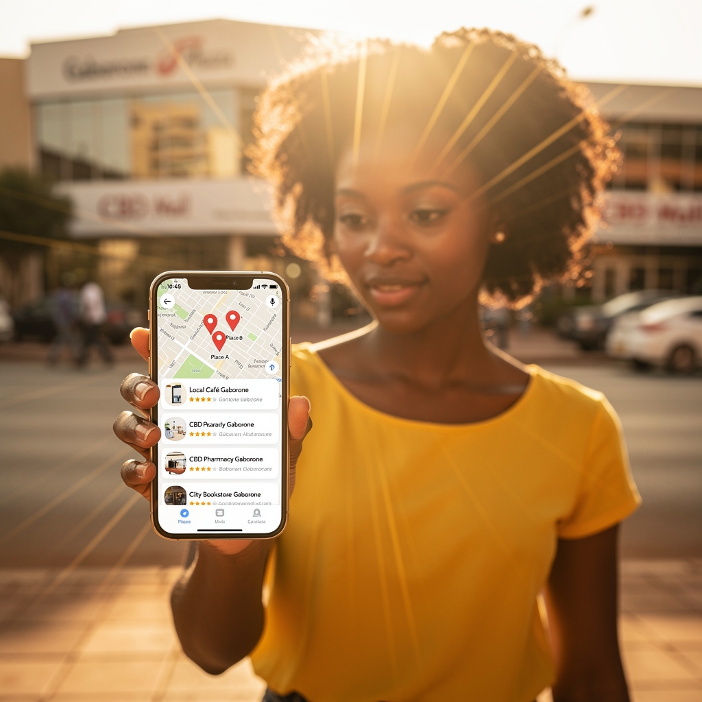 Local SEO concept with map pins and search interface on screen